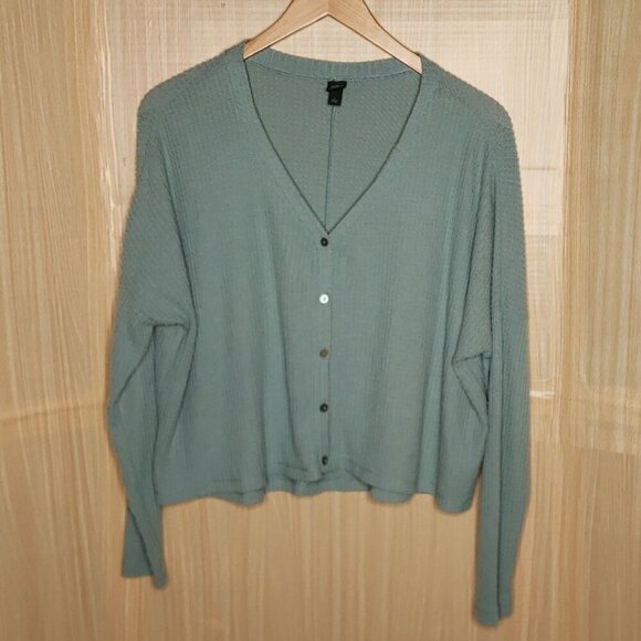 Wild Fable Womens Green Oversized Cropped Thermal Knit Top Large - Picture 1 of 5